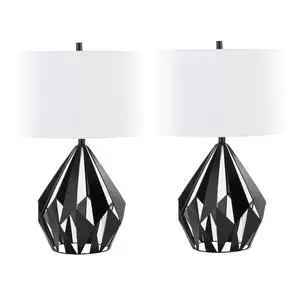 Me Tri 28" Contemporary Metal Table Lamp in Matte Black Metal with White Linen Shade From Grandview Gallery - Set Of 2 Me Tri 28" Contemporary Metal Table Lamp in Matte Black Metal with White Linen Shade From Grandview Gallery - Set Of 2