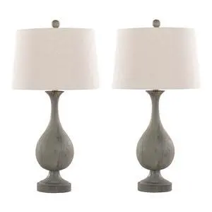 Cipolla Poly 29" Polyresin Table Lamp in Acid Dusty Wood Poly, Antique Soft Brass and Natural Linen Shade From Grandview Gallery - Set Of 2 Cipolla Poly 29" Polyresin Table Lamp in Acid Dusty Wood Poly, Antique Soft Brass and Natural Linen Shade From Grandview Gallery - Set Of 2