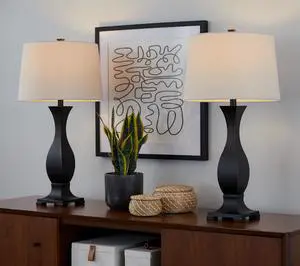 29" Contemporary Polyresin Table Lamp in Oil Rubbed Bronze Polyresin with Oat Linen Shade From Grandview Gallery - Set Of 2 29" Contemporary Polyresin Table Lamp in Oil Rubbed Bronze Polyresin with Oat Linen Shade From Grandview Gallery - Set Of 2