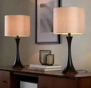 24" Contemporary Metal Table Lamp in Oil Rubbed Bronze with Natural Linen Shade From Grandview Gallery - Set Of 2 24" Contemporary Metal Table Lamp in Oil Rubbed Bronze with Natural Linen Shade From Grandview Gallery - Set Of 2