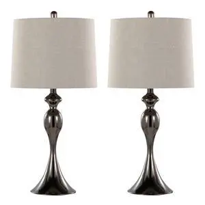 27" Contemporary Metal Table Lamp in Gun Metal with Light Grey Textured Slub Linen Shade From Grandview Gallery - Set Of 2 27" Contemporary Metal Table Lamp in Gun Metal with Light Grey Textured Slub Linen Shade From Grandview Gallery - Set Of 2
