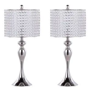 27" Contemporary Metal Table Lamp in Polished Nickel with Round Clear K9 Crystal Beads and Polished Nickel Shade From Grandview Gallery - Set Of 2 27" Contemporary Metal Table Lamp in Polished Nickel with Round Clear K9 Crystal Beads and Polished Nickel Shade From Grandview Gallery - Set Of 2