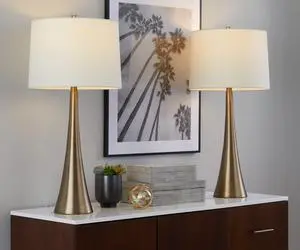 Diana 29" Contemporary Metal Table Lamp in Matte Golden Bronze with White Linen Shade From Grandview Gallery By - Set Of 2 Diana 29" Contemporary Metal Table Lamp in Matte Golden Bronze with White Linen Shade From Grandview Gallery By - Set Of 2