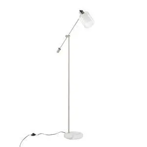Contemporary Floor Lamp in White Marble and Nickel Metal with Clear and Frosted Glass Shade Contemporary Floor Lamp in White Marble and Nickel Metal with Clear and Frosted Glass Shade