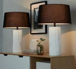 Petra 26" Contemporary Polyresin Table Lamp in Cream Polyresin and Black Metal with Black Linen Shade - Set Of 2 Petra 26" Contemporary Polyresin Table Lamp in Cream Polyresin and Black Metal with Black Linen Shade - Set Of 2