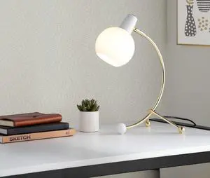 Eileen Contemporary Task Lamp in Gold Metal and White Plastic Shade Eileen Contemporary Task Lamp in Gold Metal and White Plastic Shade