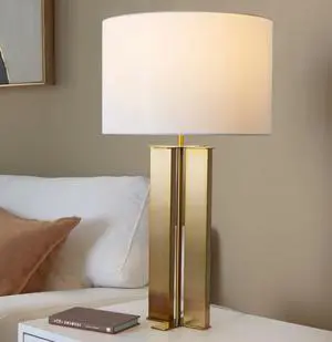 28" Metal Table Lamp in Antique Brass and White Linen 28" Metal Table Lamp in Antique Brass and White Linen