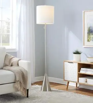64" Contemporary Metal Floor Lamp in Brushed Nickel with White Linen Shade 64" Contemporary Metal Floor Lamp in Brushed Nickel with White Linen Shade