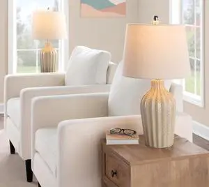 Rockwell 23" Contemporary Ceramic Table Lamp in Cuban Sand Ceramic, Polished Nickel and Natural Linen Shade From Grandview Gallery - Set Of 2 Rockwell 23" Contemporary Ceramic Table Lamp in Cuban Sand Ceramic, Polished Nickel and Natural Linen Shade From Grandview Gallery - Set Of 2