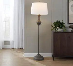 61" Contemporary Polyresin Floor Lamp in Acid Grey Wood Finish and White Linen Shade 61" Contemporary Polyresin Floor Lamp in Acid Grey Wood Finish and White Linen Shade