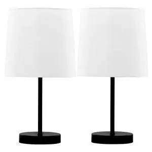 16" Contemporary Metal Accent Lamp in Black Metal with White Shade - Set Of 2 16" Contemporary Metal Accent Lamp in Black Metal with White Shade - Set Of 2