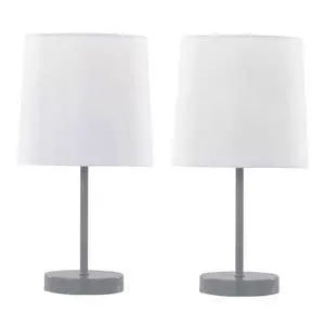16" Contemporary Metal Accent Lamp in Grey Metal with White Shade - Set Of 2 16" Contemporary Metal Accent Lamp in Grey Metal with White Shade - Set Of 2