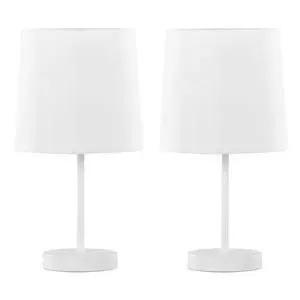16" Contemporary Metal Accent Lamp in White Metal with White Shade - Set Of 2 16" Contemporary Metal Accent Lamp in White Metal with White Shade - Set Of 2