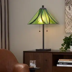 30" Table Lamp in Oil Rubbed Bronze Metal with Green Glass 30" Table Lamp in Oil Rubbed Bronze Metal with Green Glass