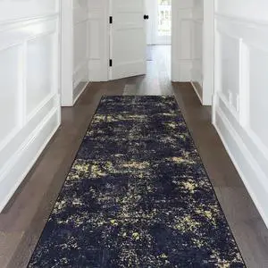 Black Washable Rug 120*30 inch Runner Rug (Black+Gold, 120*30 inch) Black Washable Rug 120*30 inch Runner Rug (Black+Gold, 120*30 inch)