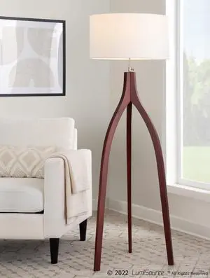 Wishbone Contemporary Floor Lamp in Walnut Wood with A White Fabric Shade Wishbone Contemporary Floor Lamp in Walnut Wood with A White Fabric Shade