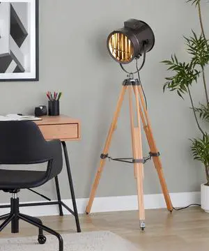Floor Lamp in Natural Wood and Antique Metal Floor Lamp in Natural Wood and Antique Metal