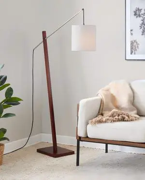 Arturo Contemporary Floor Lamp in Walnut Wood and White Fabric Shade Arturo Contemporary Floor Lamp in Walnut Wood and White Fabric Shade