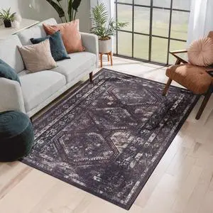 Black Washable Rug 96*60 inch Area Rug (Black+Burgundy,96*60 inch) Black Washable Rug 96*60 inch Area Rug (Black+Burgundy,96*60 inch)