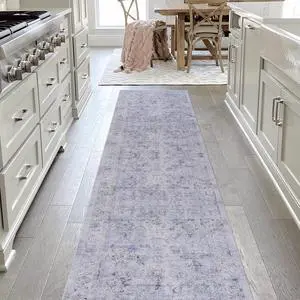Blue Washable Rug 120*30 inch Runner Rug (Blue+Cream, 120*30 inch) Blue Washable Rug 120*30 inch Runner Rug (Blue+Cream, 120*30 inch)