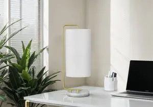 Lighting, 20"H, Table Lamp, White Marble, Ivory / Cream Shade, Contemporary Lighting, 20"H, Table Lamp, White Marble, Ivory / Cream Shade, Contemporary
