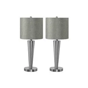 Lighting, Set Of 2, 24"H, Table Lamp, Usb Port included, Nickel Metal, Grey Shade, Contemporary Lighting, Set Of 2, 24"H, Table Lamp, Usb Port included, Nickel Metal, Grey Shade, Contemporary