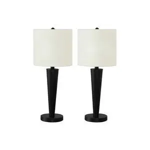 Lighting, Set Of 2, 24"H, Table Lamp, Usb Port included, Black Metal, Ivory / Cream Shade, Contemporary Lighting, Set Of 2, 24"H, Table Lamp, Usb Port included, Black Metal, Ivory / Cream Shade, Contemporary