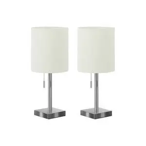 Lighting, Set Of 2, 17"H, Table Lamp, Usb Port included, Nickel Metal, Ivory / Cream Shade, Contemporary Lighting, Set Of 2, 17"H, Table Lamp, Usb Port included, Nickel Metal, Ivory / Cream Shade, Contemporary
