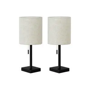 Lighting, Set Of 2, 17"H, Table Lamp, Usb Port included, Black Metal, Beige Shade, Contemporary Lighting, Set Of 2, 17"H, Table Lamp, Usb Port included, Black Metal, Beige Shade, Contemporary