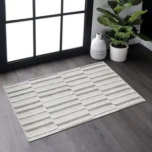 Step Collection High-Low Striped Beige/Cream Indoor Area Rug, 36*24 inch, Modern, Contemporary, Geometric, Bohemian, Bedroom, Kitchen, Living Room, Doormat, Non Shedding Carpet Step Collection High-Low Striped Beige/Cream Indoor Area Rug, 36*24 inch, Modern, Contemporary, Geometric, Bohemian, Bedroom, Kitchen, Living Room, Doormat, Non Shedding Carpet