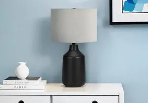 Lighting, 24"H, Table Lamp, Black Concrete, Grey Shade, Contemporary Lighting, 24"H, Table Lamp, Black Concrete, Grey Shade, Contemporary