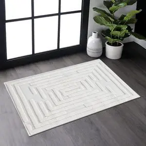 Step Collection High-Low Striped Cream Indoor Area Rug, 36*24 inch, Modern, Contemporary, Geometric, Bohemian, Bedroom, Kitchen, Living Room, Doormat, Non Shedding Carpet Step Collection High-Low Striped Cream Indoor Area Rug, 36*24 inch, Modern, Contemporary, Geometric, Bohemian, Bedroom, Kitchen, Living Room, Doormat, Non Shedding Carpet
