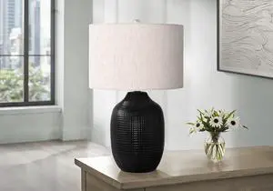Lighting, 26"H, Table Lamp, Black Ceramic, Ivory / Cream Shade, Contemporary Lighting, 26"H, Table Lamp, Black Ceramic, Ivory / Cream Shade, Contemporary