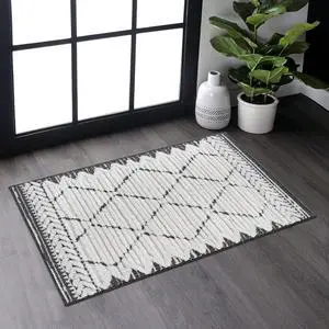 Step Collection High-Low Trellis Cream/Anthracite Indoor Area Rug, 36*24 inch, Modern, Contemporary, Geometric, Bohemian, Bedroom, Kitchen, Living Room, Doormat, Non Shedding Carpet Step Collection High-Low Trellis Cream/Anthracite Indoor Area Rug, 36*24 inch, Modern, Contemporary, Geometric, Bohemian, Bedroom, Kitchen, Living Room, Doormat, Non Shedding Carpet