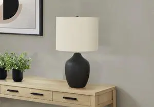 Lighting, 22"H, Table Lamp, Black Ceramic, Ivory / Cream Shade, Transitional Lighting, 22"H, Table Lamp, Black Ceramic, Ivory / Cream Shade, Transitional