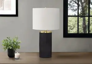 Lighting, 24"H, Table Lamp, Black Concrete, Ivory / Cream Shade, Modern Lighting, 24"H, Table Lamp, Black Concrete, Ivory / Cream Shade, Modern