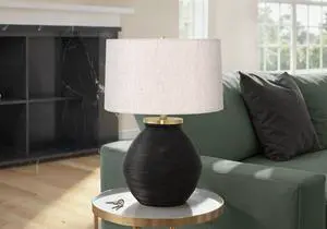 Lighting, 25"H, Table Lamp, Black Concrete, Ivory / Cream Shade, Contemporary Lighting, 25"H, Table Lamp, Black Concrete, Ivory / Cream Shade, Contemporary