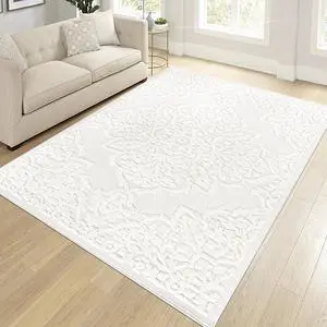 Step Collection High-Low Medallion Cream/Cream Indoor Area Rug, 120*93 inch inch inch, Modern, Contemporary, Geometric, Bohemian, Bedroom, Kitchen, Living Room, Non Shedding Carpet Step Collection High-Low Medallion Cream/Cream Indoor Area Rug, 120*93 inch inch inch, Modern, Contemporary, Geometric, Bohemian, Bedroom, Kitchen, Living Room, Non Shedding Carpet