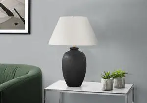 Lighting, 24"H, Table Lamp, Black Ceramic, Ivory / Cream Shade, Modern Lighting, 24"H, Table Lamp, Black Ceramic, Ivory / Cream Shade, Modern
