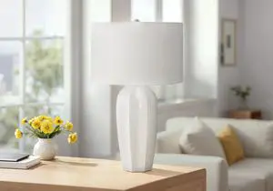Lighting, 27"H, Table Lamp, Cream Ceramic, Ivory / Cream Shade, Modern Lighting, 27"H, Table Lamp, Cream Ceramic, Ivory / Cream Shade, Modern