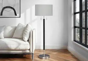 Lighting, 60"H, Nickel Metal, Grey Shade, Contemporary Lighting, 60"H, Nickel Metal, Grey Shade, Contemporary