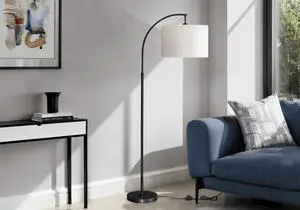 Lighting, 65"H, Floor Lamp, Black Metal, Ivory / Cream Shade, Contemporary Lighting, 65"H, Floor Lamp, Black Metal, Ivory / Cream Shade, Contemporary