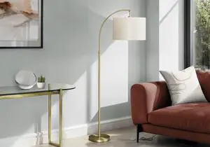 Lighting, 65"H, Floor Lamp, Brass Metal, Ivory / Cream Shade, Contemporary Lighting, 65"H, Floor Lamp, Brass Metal, Ivory / Cream Shade, Contemporary