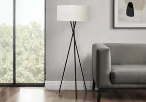 Lighting, 62"H, Floor Lamp, Black Metal, Ivory / Cream Shade, Contemporary Lighting, 62"H, Floor Lamp, Black Metal, Ivory / Cream Shade, Contemporary