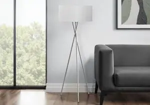 Lighting, 62"H, Floor Lamp, Nickel Metal, Grey Shade, Contemporary Lighting, 62"H, Floor Lamp, Nickel Metal, Grey Shade, Contemporary