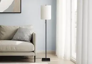 Lighting, 62"H, Black Metal, Ivory / Cream Shade, Contemporary Lighting, 62"H, Black Metal, Ivory / Cream Shade, Contemporary