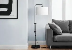 Lighting, 63"H, Floor Lamp, Black Metal, Ivory / Cream Shade, Contemporary Lighting, 63"H, Floor Lamp, Black Metal, Ivory / Cream Shade, Contemporary