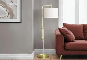 Lighting, 63"H, Floor Lamp, Brass Metal, Ivory / Cream Shade, Contemporary Lighting, 63"H, Floor Lamp, Brass Metal, Ivory / Cream Shade, Contemporary