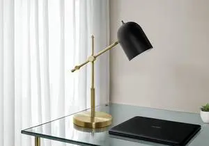 Lighting, 18"H, Brass Metal, Black Shade, Contemporary Lighting, 18"H, Brass Metal, Black Shade, Contemporary