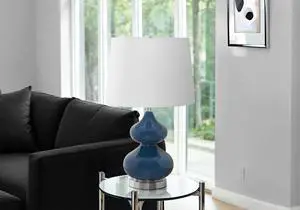 Lighting, 24"H, Blue Glass, Ivory / Cream Shade, Contemporary Lighting, 24"H, Blue Glass, Ivory / Cream Shade, Contemporary